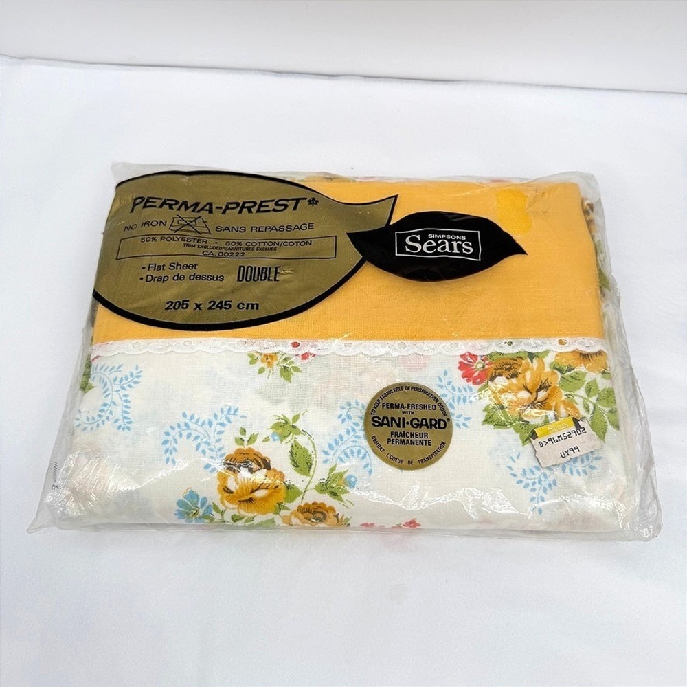 Double (Full) Flat Sheet Simpsons Sears Floral Lace Trim VTG Bedding Whimsical